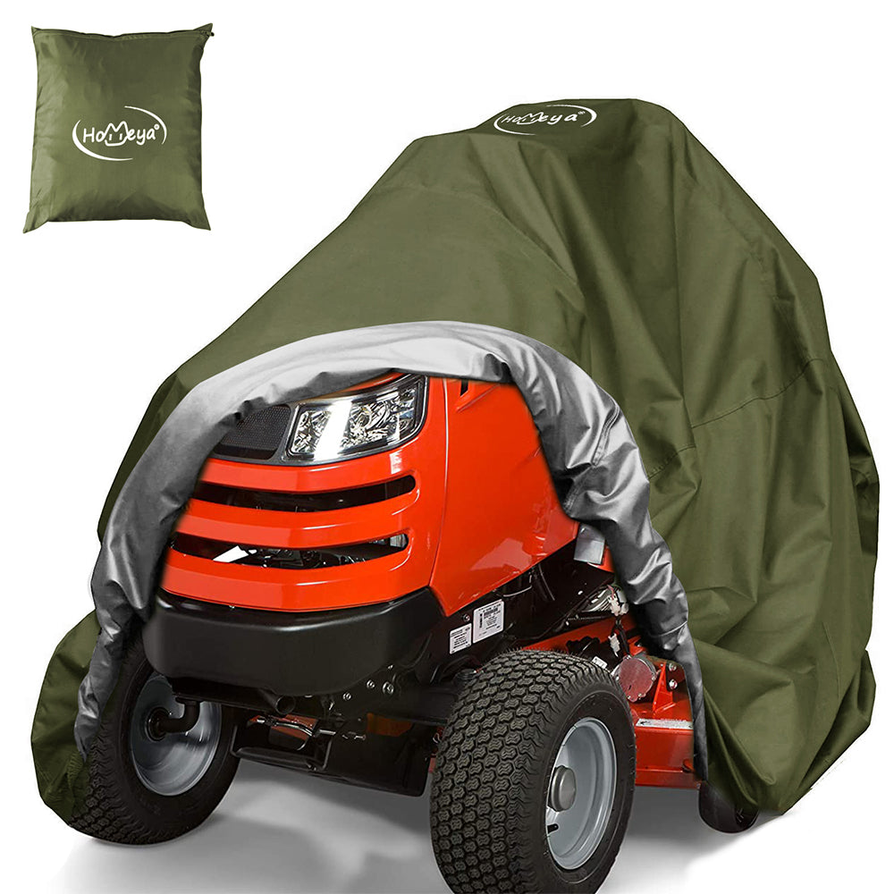 Riding Lawn Mower Cover, Heavy Duty 420D Oxford Outdoor Tractor Cover Waterproof UV Protection Lawn Mower Cover Fit Decks up to 54" with Drawstring & Storage Bag, Green