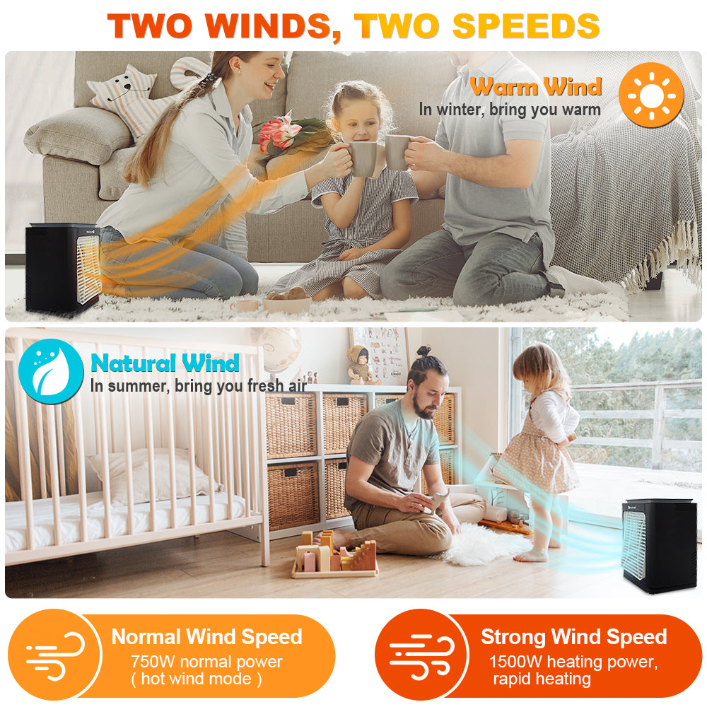 Portable Space Heater, 1500W Electric Swingable Fan Heater, Personal Adjustable Wind Fast Heating Fan with Night Light Timer Thermostat, Tip-Over & Overheat Protection, Quiet for Home Office Use