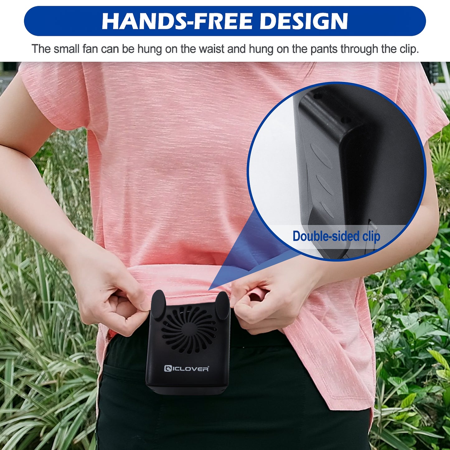 Mini Portable Hanging Waist Clip Fan, Personal USB Battery Operated Cooling Neck Halter Fan, Rechargeable Strong Airflow Hand-Free 3 Speeds Desk Fan for Home, Work & Outdoor Sport Running Hiking