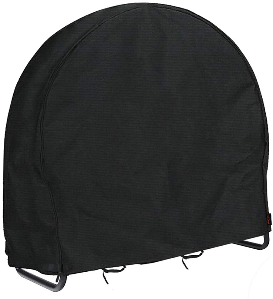 Firewood Log Rack Cover, Outdoor Waterproof Log Hoop Cover, Windproof Dry Wood Pile Holder Storage Tarp Cover Heavy Duty UV Resistant Sun Snow Rain Durable PVC Backing Protector fit 4 Seasons Black