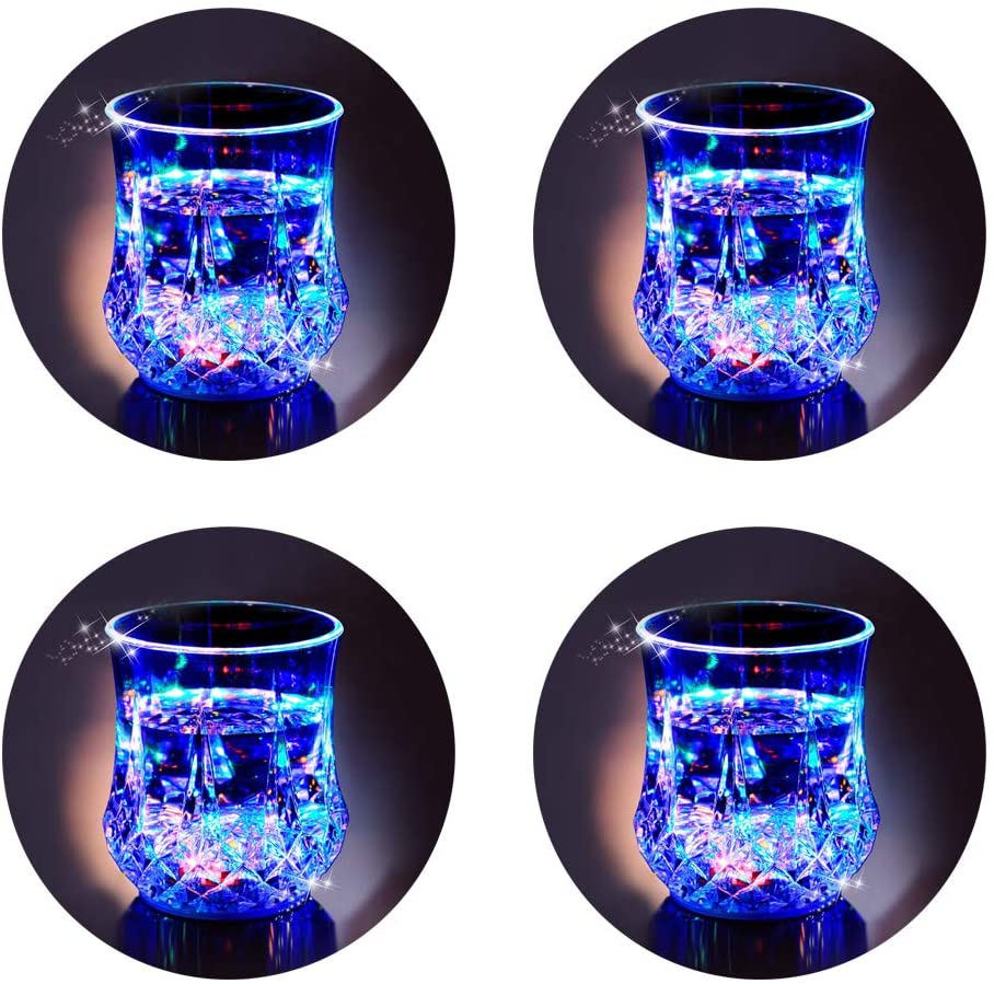 LED Cups 2win2buy 4 PACK Flashing Light up Automatic Water Activated Color Changing Wine Whisky Beer Cola Juice Drinkware Mugs Shot Glass for Bar Disco Night Club Party Halloween Christmas, Set of 4
