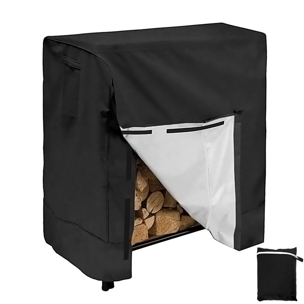 Firewood Rack Cover, Waterproof 4 Feet Log Rack Cover, Windproof Dry Wood Pile Holder Storage Tarp Cover Heavy Duty Outdoor UV Resistant Sun Snow Rain Protector fit 4 Seasons, L48xW26xH43 Inch Black
