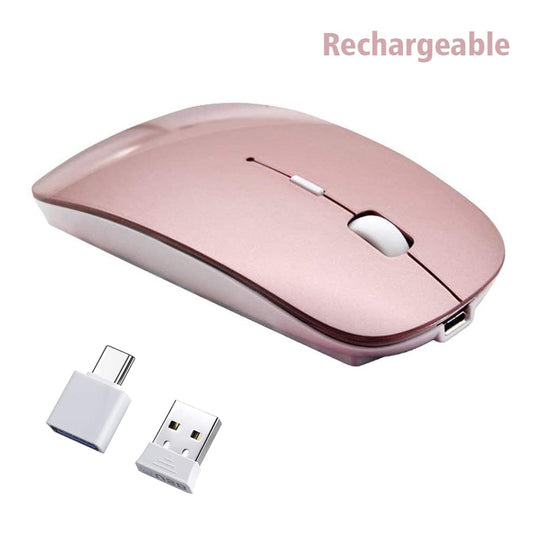 Rechargeable Wireless Mouse, 2win2buy 2.4G Optical Sensor Slim Cordless Mice with Nano USB Receiver (Stored in Back of The Mouse) for PC, Laptop, Computer, Notebook, Desktop (Rose Gold)