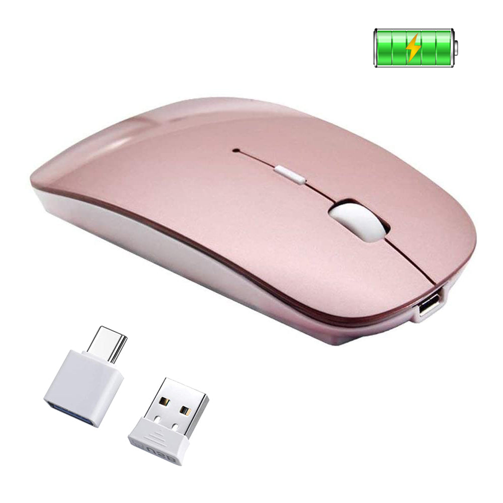 Rechargeable Wireless Mouse, 2win2buy 2.4G Optical Sensor Slim Cordless Mice with Nano USB Receiver (Stored in Back of The Mouse) for PC, Laptop, Computer, Notebook, Desktop (Rose Gold)