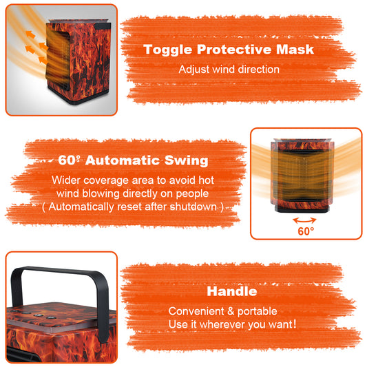 Portable Space Heater, 1500W Electric Swingable Fan Heater, Personal Adjustable Wind Fast Heating Fan with Night Light Timer Thermostat, Tip-Over & Overheat Protection, Quiet for Home Office Use