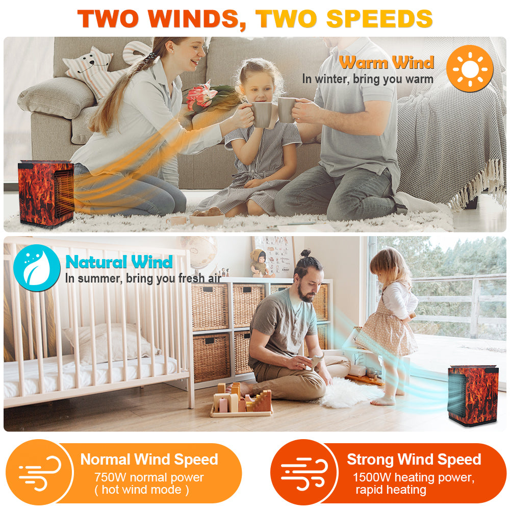 Portable Space Heater, 1500W Electric Swingable Fan Heater, Personal Adjustable Wind Fast Heating Fan with Night Light Timer Thermostat, Tip-Over & Overheat Protection, Quiet for Home Office Use