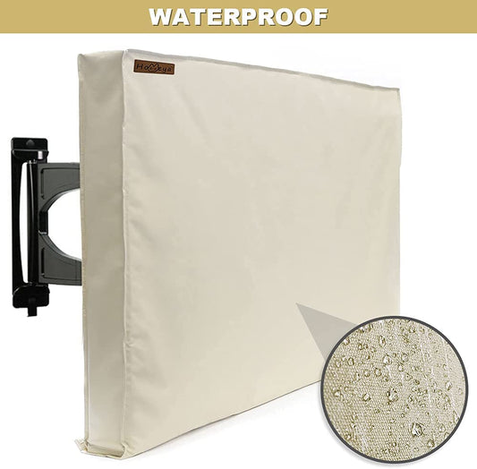 Outdoor TV Cover 52-55 Inch with Bottom Seal, 600D Weatherproof TV Screen Protectors with Waterproof Zipper, Remote Controller Storage Pocket, Velcro, Bottom Cover Fits Most Flat Screen TVs, Mounts