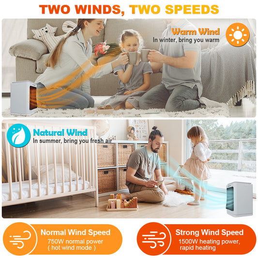 Portable Space Heater, 1500W Electric Swingable Fan Heater, Personal Adjustable Wind Fast Heating Fan with Night Light Timer Thermostat, Tip-Over & Overheat Protection, Quiet for Home Office Use