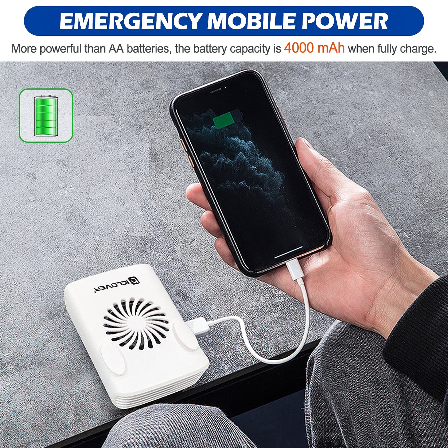 Mini Portable Hanging Waist Clip Fan, Personal USB Battery Operated Cooling Neck Halter Fan, Rechargeable Strong Airflow Hand-Free 3 Speeds Desk Fan for Home, Work & Outdoor Sport Running Hiking