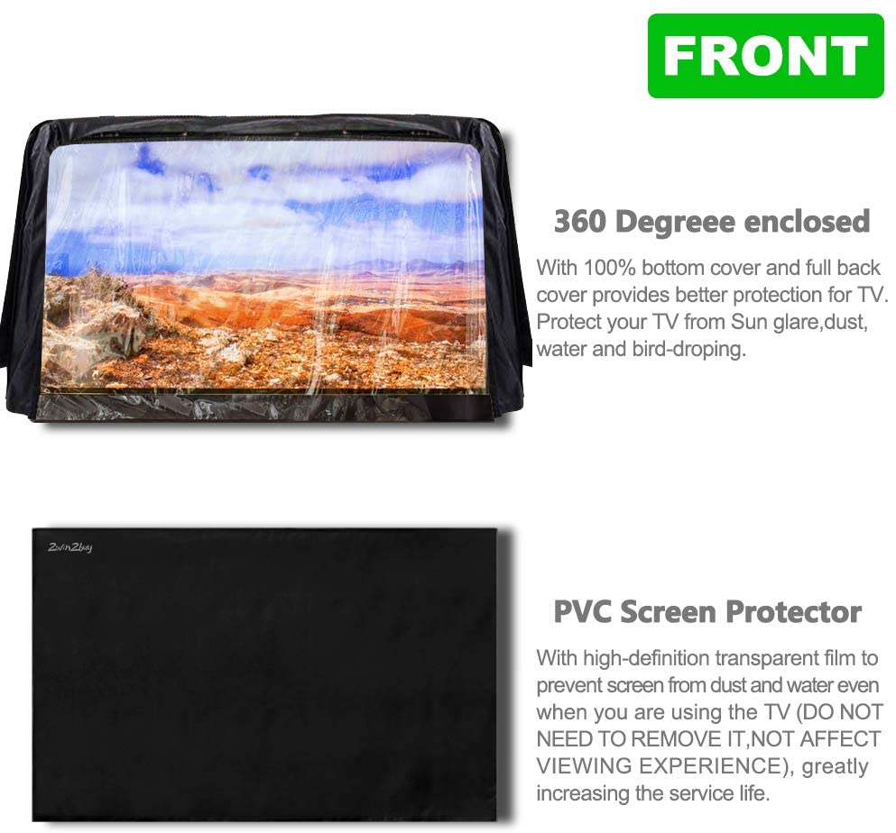 Outdoor TV Cover 52-55 Inches with Scratch Resistant Clear Screen Protector, Bottom Seal, 600D Oxford Weatherproof Dust Resistant Fits Most flat TV Mounts Stand with Remote Controller Storage Pocket