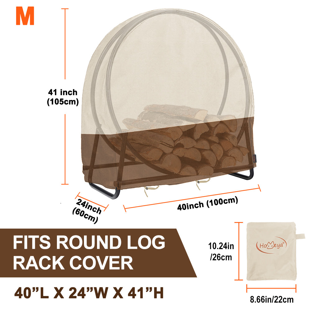 Firewood Log Hoop Cover, Outdoor Waterproof Log Rack Cover, Windproof Dry Wood Pile Holder Storage Tarp Cover Heavy Duty UV Resistant Sun Snow Rain Durable PVC Backing Protector fit 4 Seasons