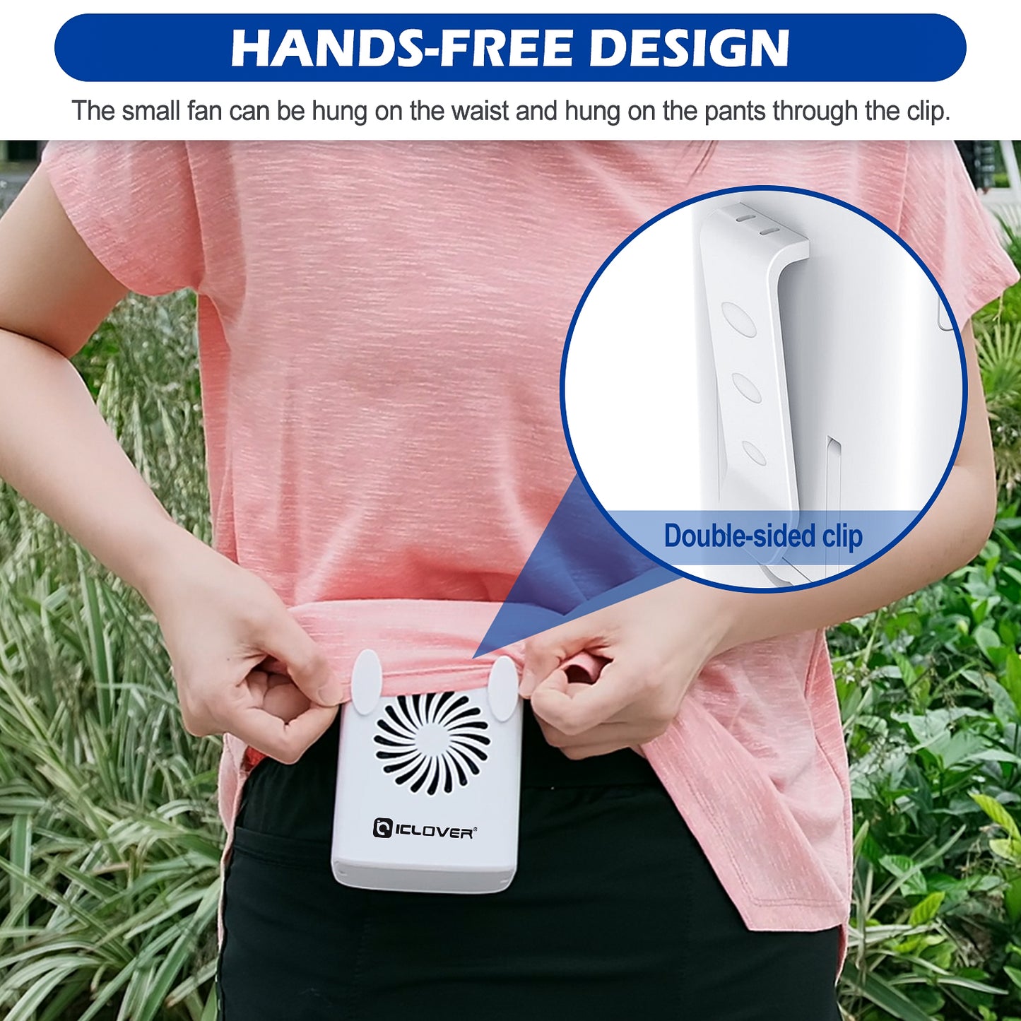 Mini Portable Hanging Waist Clip Fan, Personal USB Battery Operated Cooling Neck Halter Fan, Rechargeable Strong Airflow Hand-Free 3 Speeds Desk Fan for Home, Work & Outdoor Sport Running Hiking