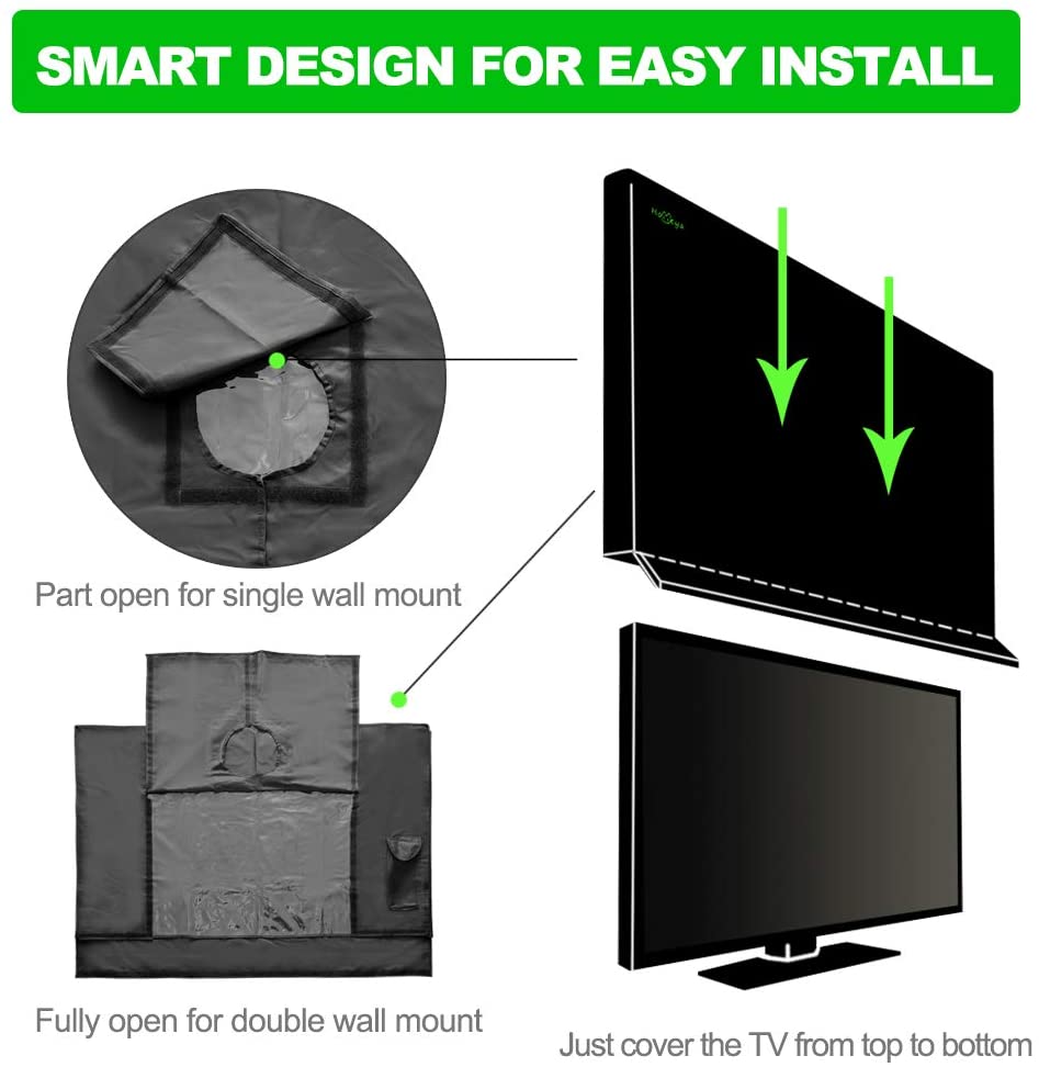 Outdoor TV Cover 52-55 Inches with Scratch Resistant Clear Screen Protector, Bottom Seal, 600D Oxford Weatherproof Dust Resistant Fits Most flat TV Mounts Stand with Remote Controller Storage Pocket