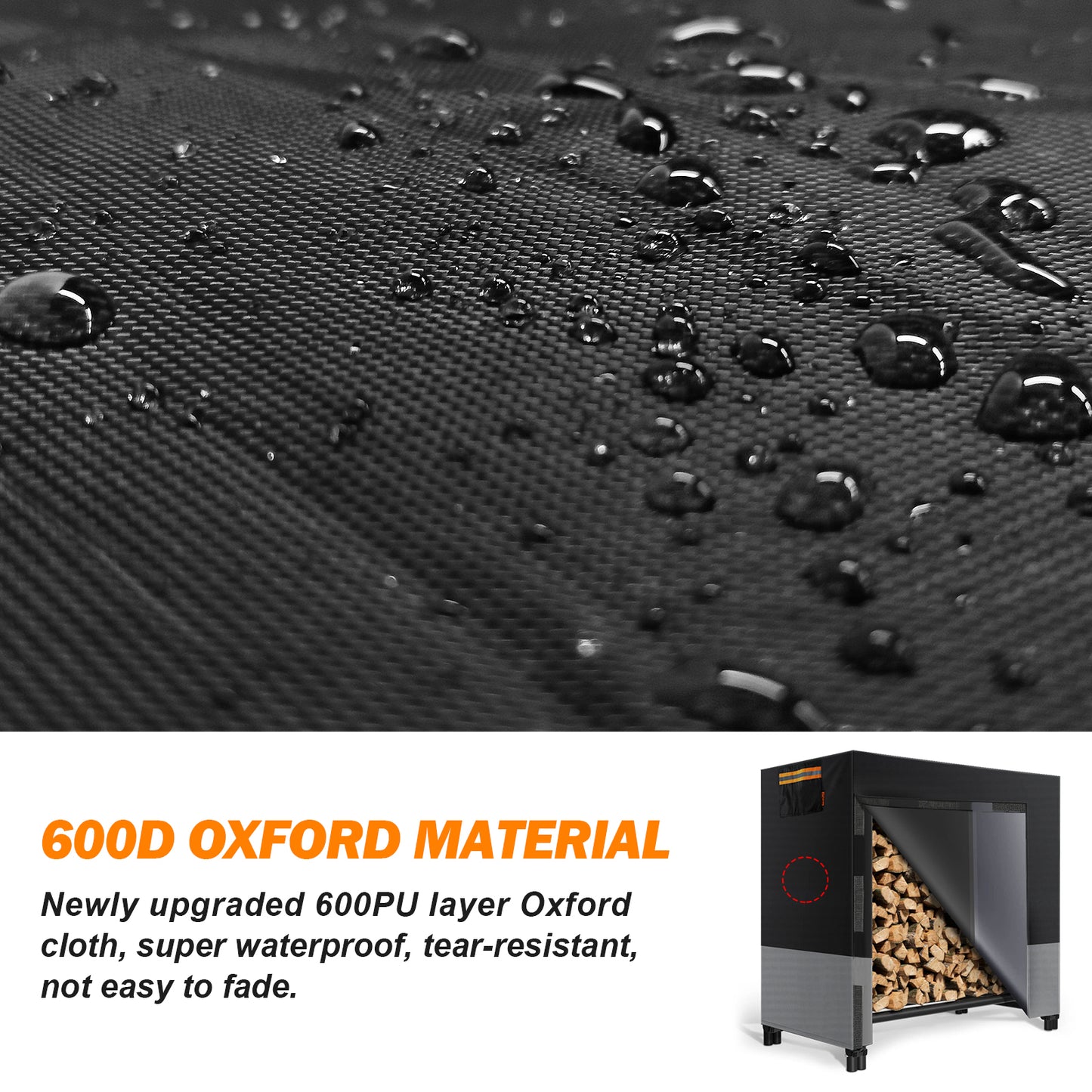 2win2buy Firewood Rack Cover, Waterproof Log Rack Cover, Windproof Dry Wood Pile Holder Storage Tarp Cover Heavy Duty Outdoor UV Resistant Sun Snow Rain Protector fit 4 Seasons Black (4feet-600D)