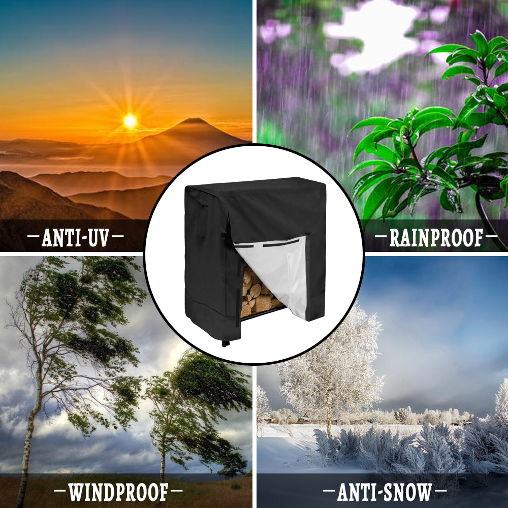 Firewood Rack Cover, Waterproof 4 Feet Log Rack Cover, Windproof Dry Wood Pile Holder Storage Tarp Cover Heavy Duty Outdoor UV Resistant Sun Snow Rain Protector fit 4 Seasons, L48xW26xH43 Inch Black