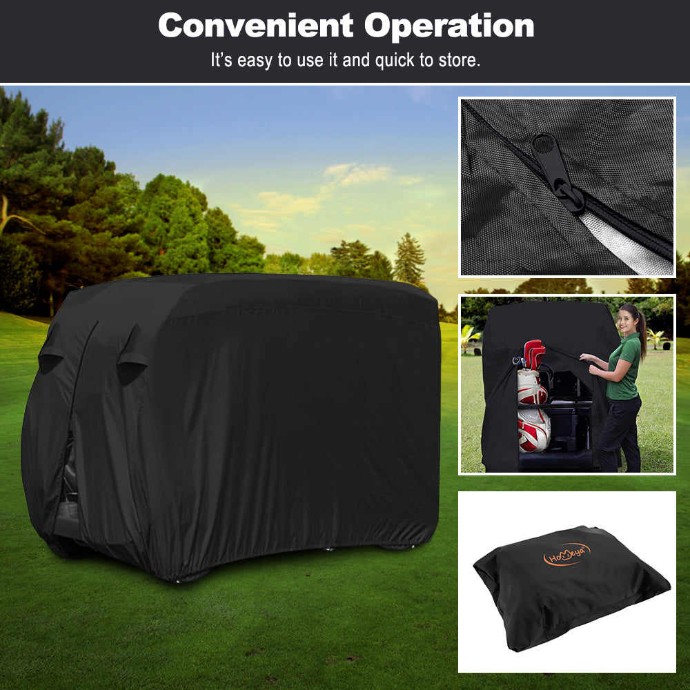 HOMEYA Golf Cart Cover,Waterproof Snowproof Golf Club Cover for 4 Passenger Seat Fit EZ GO,Club Car Precedent,Yamaha Drive Easy-On Golf Carts Cover with Rear Zipper Up to 112 Inch