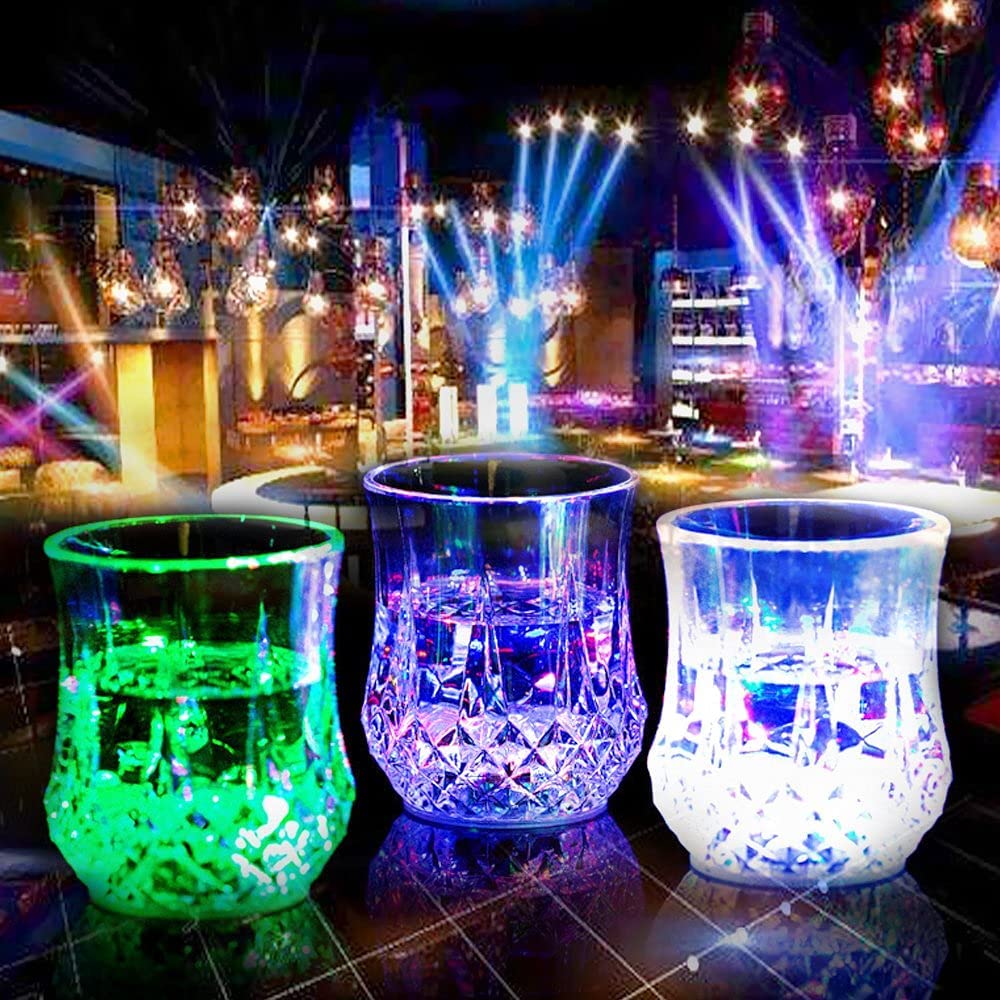 LED Cups 2win2buy 4 PACK Flashing Light up Automatic Water Activated Color Changing Wine Whisky Beer Cola Juice Drinkware Mugs Shot Glass for Bar Disco Night Club Party Halloween Christmas, Set of 4