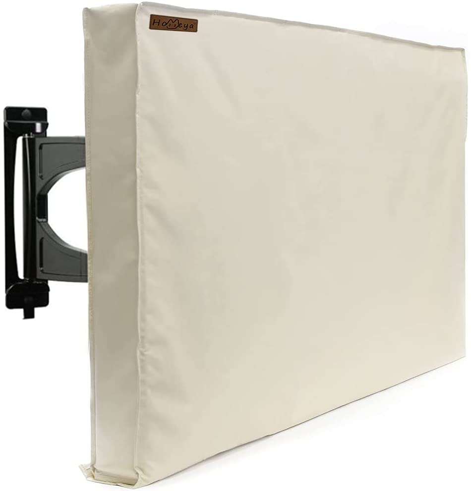 Outdoor TV Cover 52-55 Inch with Bottom Seal, 600D Weatherproof TV Screen Protectors with Waterproof Zipper, Remote Controller Storage Pocket, Velcro, Bottom Cover Fits Most Flat Screen TVs, Mounts
