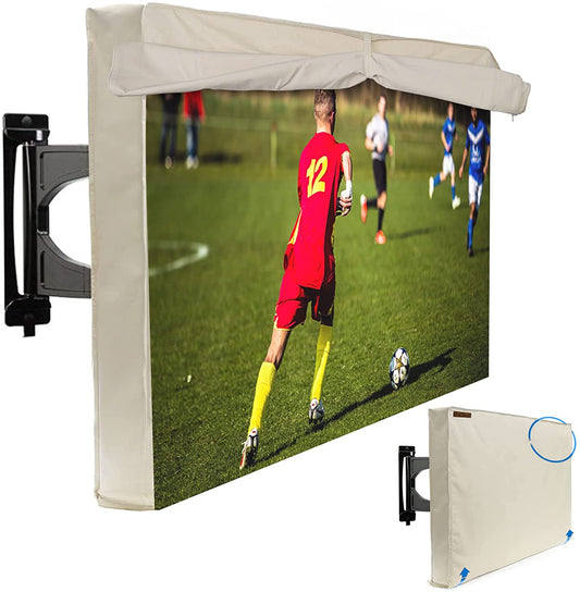 Outdoor TV Cover 60-65 Inch with Bottom Seal, 600D Weatherproof TV Screen Protectors with Waterproof Zipper, Remote Controller Storage Pocket, Velcro, Bottom Cover Fits Most Flat Screen TVs, Mounts