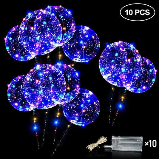 10 PCS LED Light Up Balloons, Clear BoBo Balloons with Colorful String Lights, Glow in the Dark Balloons, Flashing Led Neon Bubble Balloons