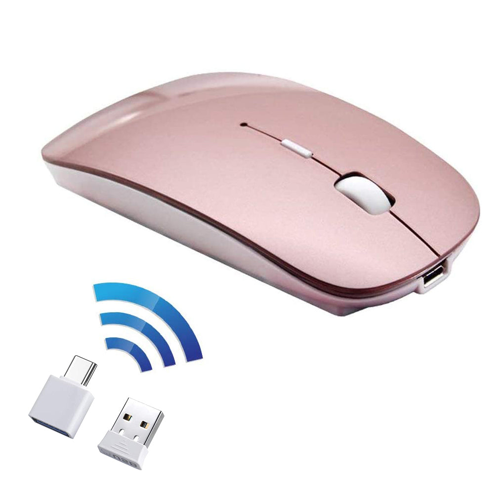 Rechargeable Wireless Mouse, 2win2buy 2.4G Optical Sensor Slim Cordless Mice with Nano USB Receiver (Stored in Back of The Mouse) for PC, Laptop, Computer, Notebook, Desktop (Rose Gold)