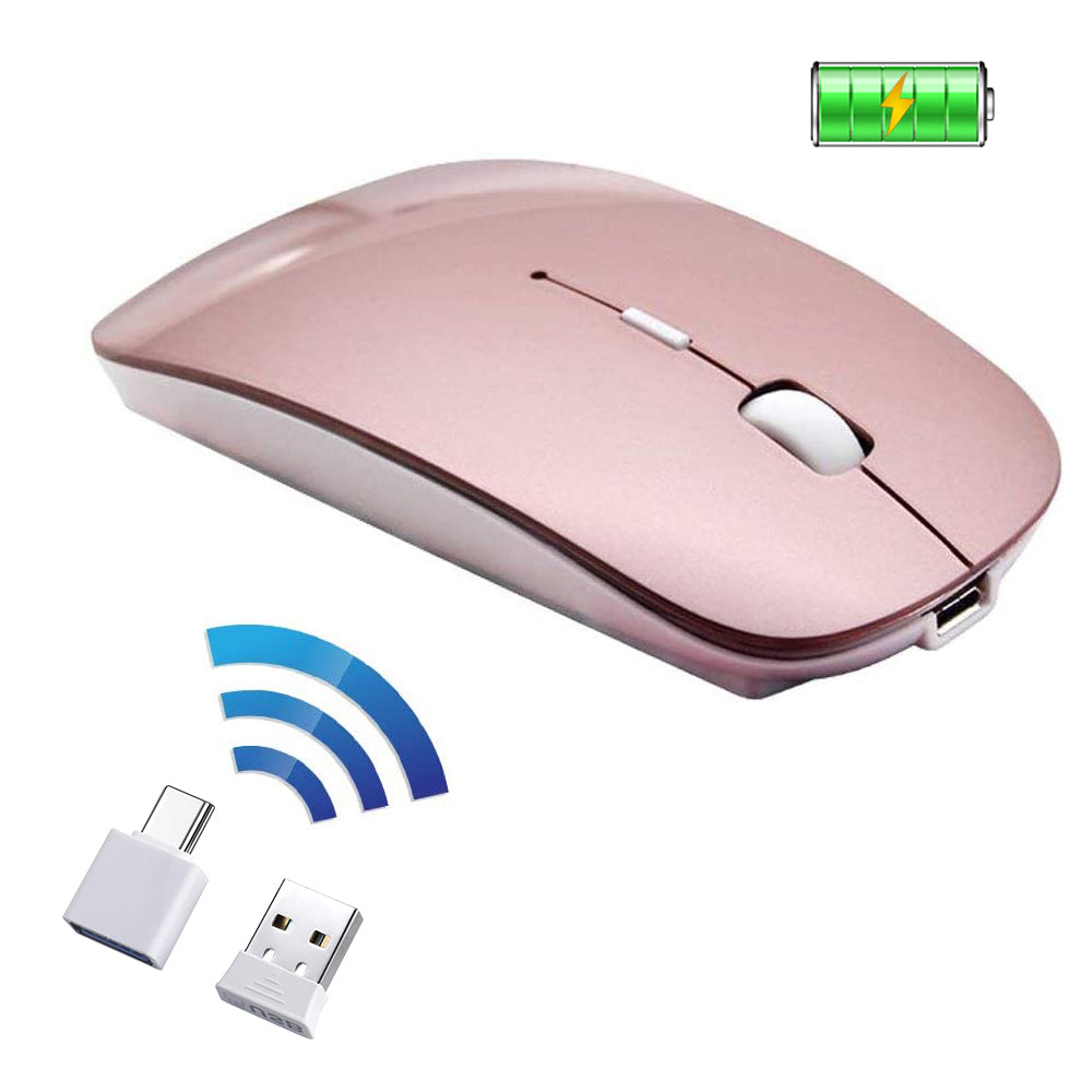 Rechargeable Wireless Mouse, 2win2buy 2.4G Optical Sensor Slim Cordless Mice with Nano USB Receiver (Stored in Back of The Mouse) for PC, Laptop, Computer, Notebook, Desktop (Rose Gold)