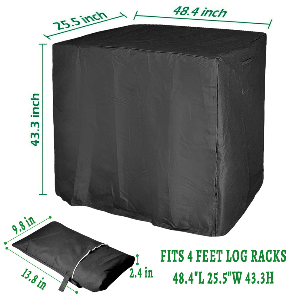 Firewood Rack Cover, Waterproof 4 Feet Log Rack Cover, Windproof Dry Wood Pile Holder Storage Tarp Cover Heavy Duty Outdoor UV Resistant Sun Snow Rain Protector fit 4 Seasons, L48xW26xH43 Inch Black