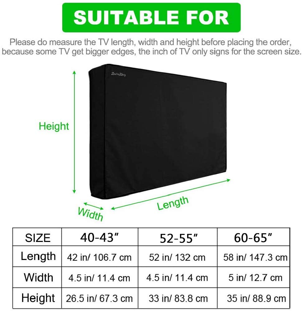 Outdoor TV Cover 52-55 Inches with Scratch Resistant Clear Screen Protector, Bottom Seal, 600D Oxford Weatherproof Dust Resistant Fits Most flat TV Mounts Stand with Remote Controller Storage Pocket