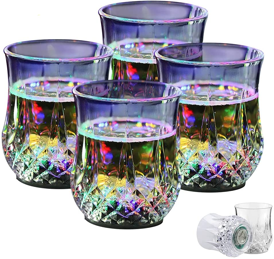 LED Cups 2win2buy 4 PACK Flashing Light up Automatic Water Activated Color Changing Wine Whisky Beer Cola Juice Drinkware Mugs Shot Glass for Bar Disco Night Club Party Halloween Christmas, Set of 4