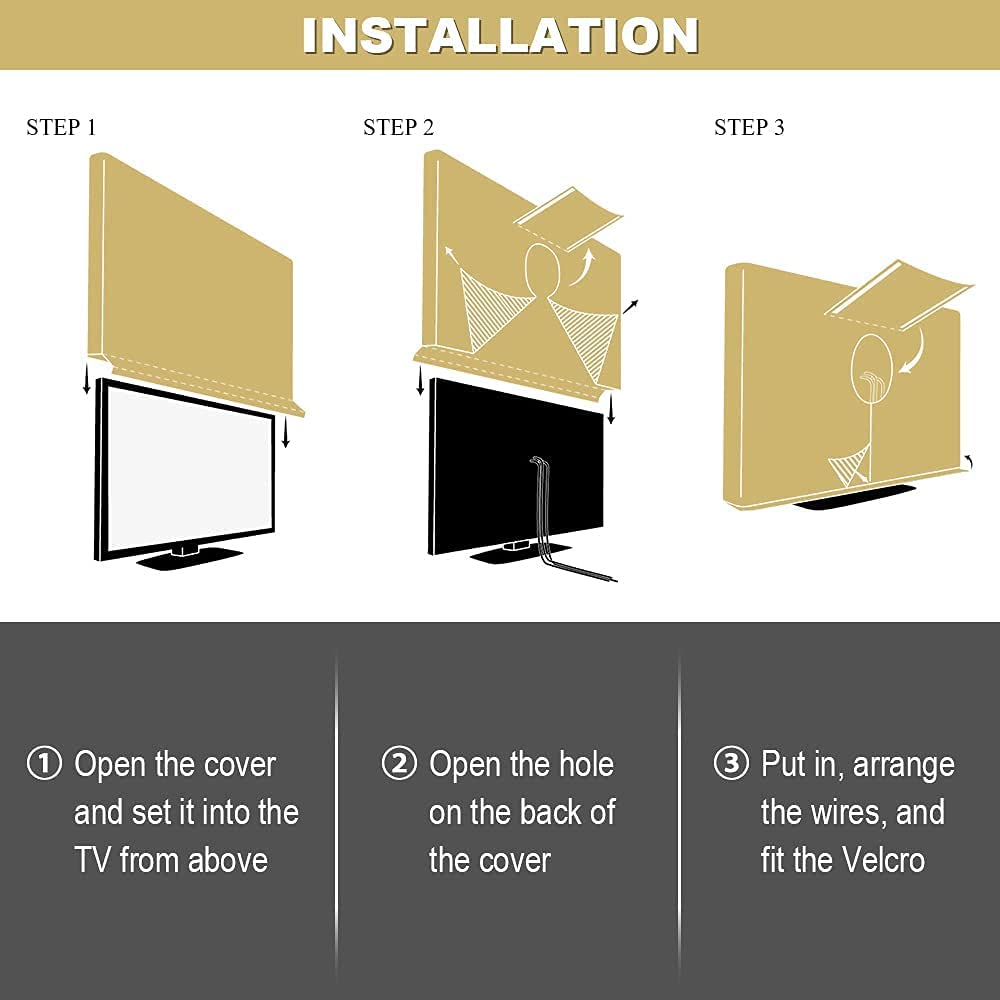 Outdoor TV Cover 40-43 Inch with Bottom Seal, 600D Weatherproof TV Screen Protectors with Waterproof Zipper, Remote Controller Storage Pocket, Velcro, Bottom Cover Fits Most Flat Screen TVs, Mounts